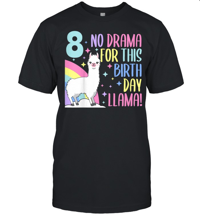 Youth 8 Year Old 8th Llama Birthday Party No Drama Birthday Llama shirt