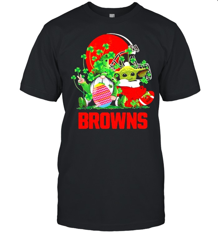 Browns Football Baby Yoda Vs Gnome Happy Easters And St Patricks Day Shirt