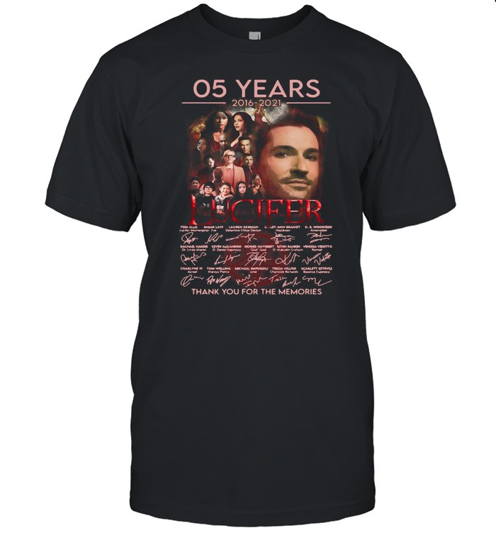 Lucifer 05 Years 2016 2021 Signatures Thank You For The Memories T-shirt