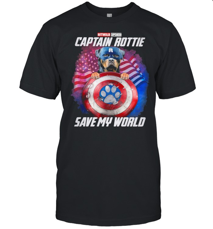 Captain Rottie Super Hero Save My World American Flag Shirt