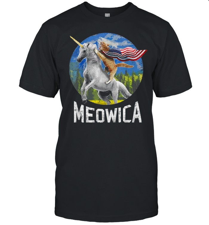 Cat riding Unicorn Meowica 4th of July shirt