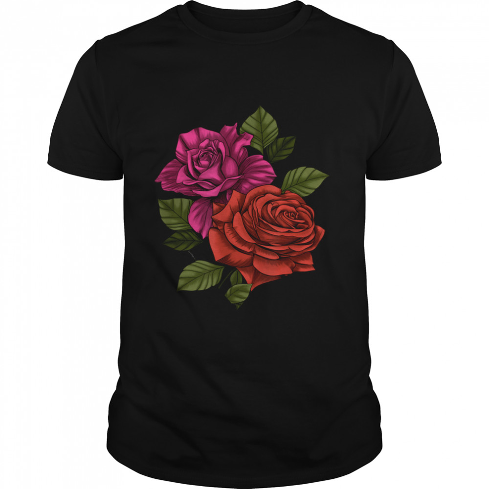 Geometric Modern Garden Pink and Red Roses shirt