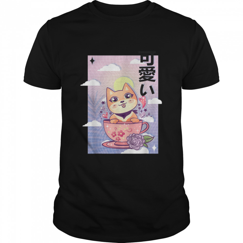 Kawaii Dog 80s Japanese Anime Otaku Aesthetic Vaporwave shirt