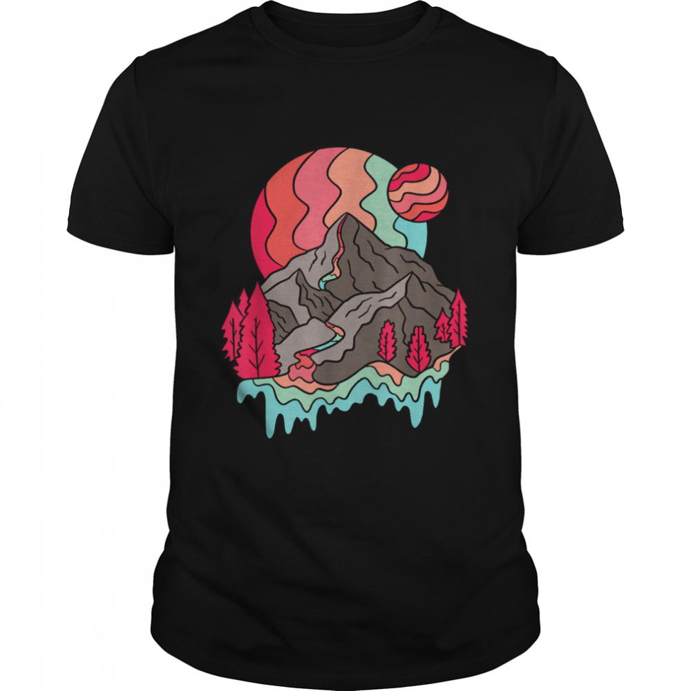 Trippy Mountain Rainbow Planets Camping shirt