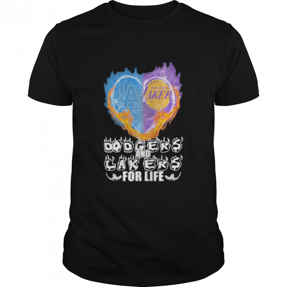 Heart Fire Dodgers And Lakers For Life Football Shirt