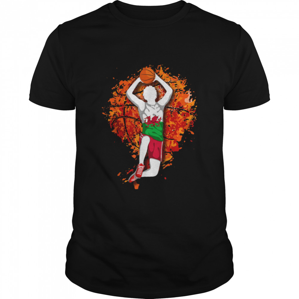 Wales Basketball Welsh National Flag Slam Dunk Sport Art shirt