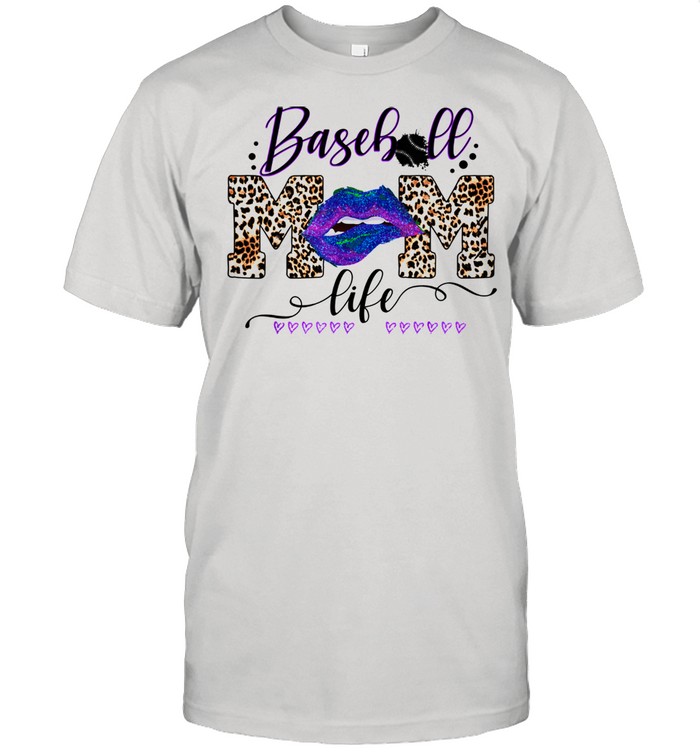 Womens Baseball MOm Life Lips Leopard Buffalo Matching mom shirt