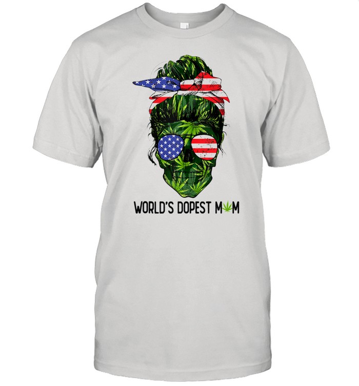World's Dopest Mom American Flag Skull Lady Weed Shirt