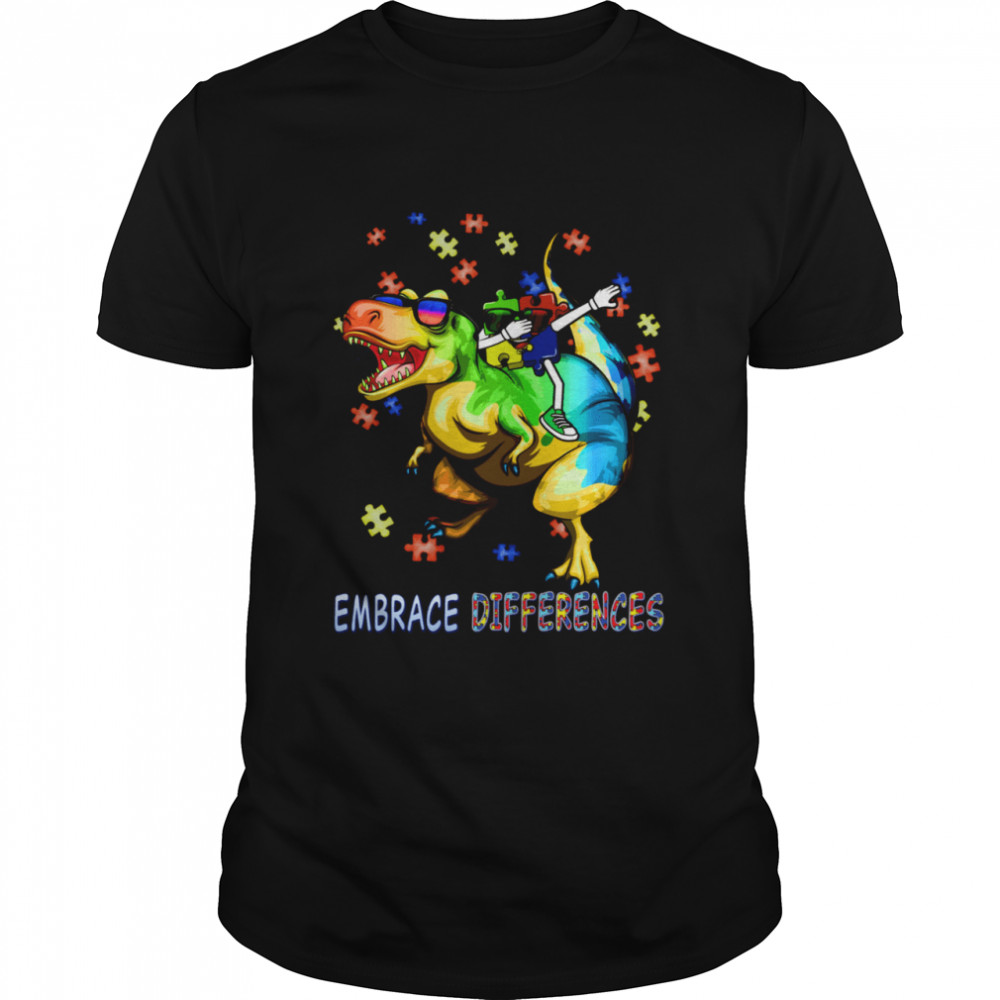 Autism Awareness Embrace Differences Dinosaur Dabbing Puzzle Shirt