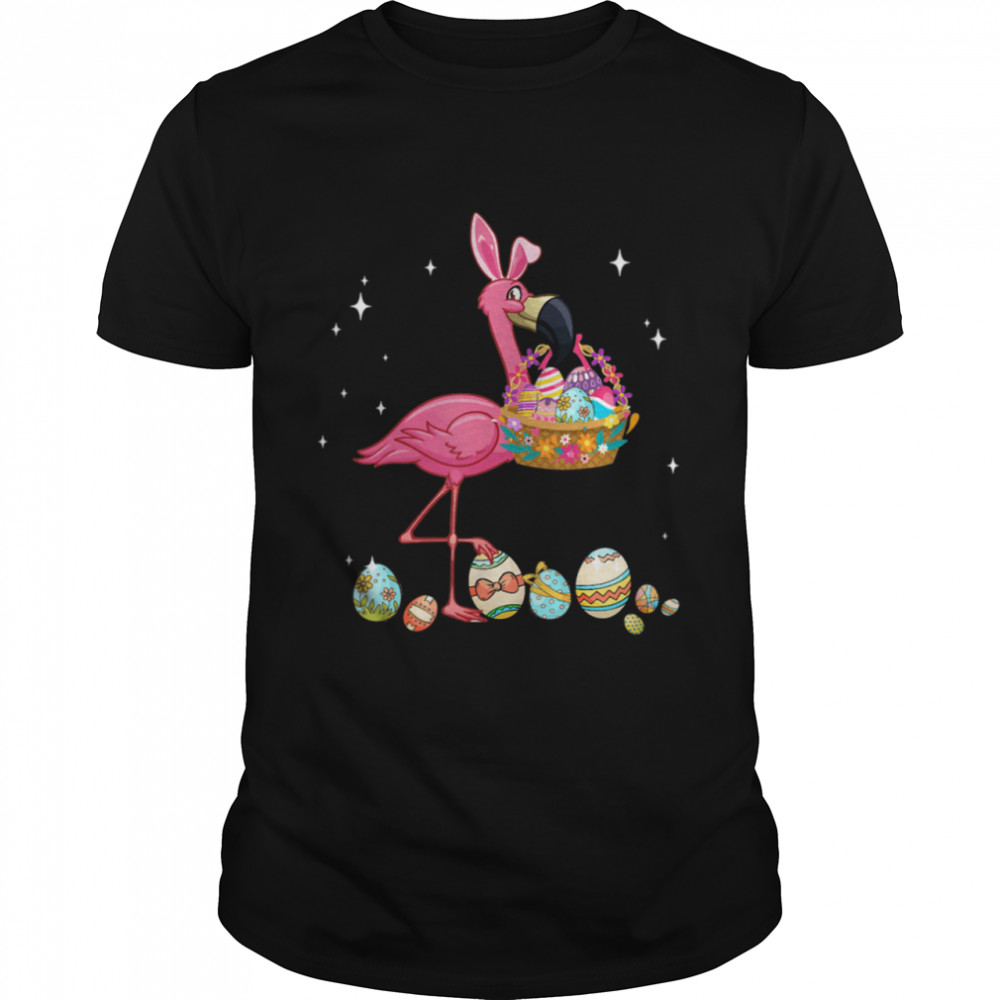 Pretty Easter Flamingo With Easter Basket Shirt