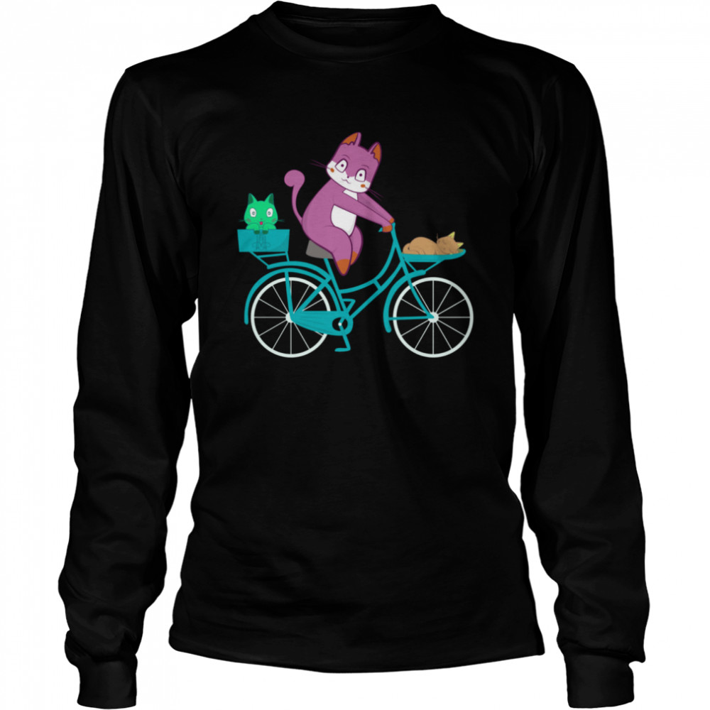 Radfahren Fahrrad Fahren Radfahrer Anime Kawaii Neko Katzen  Long Sleeved T-shirt