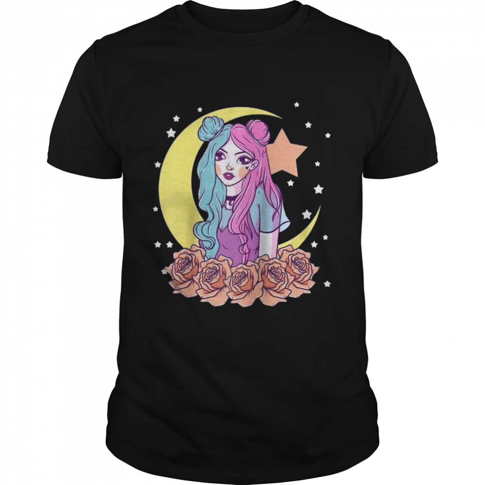 Sad Girl Moon and Roses Japanese Anime Shirt