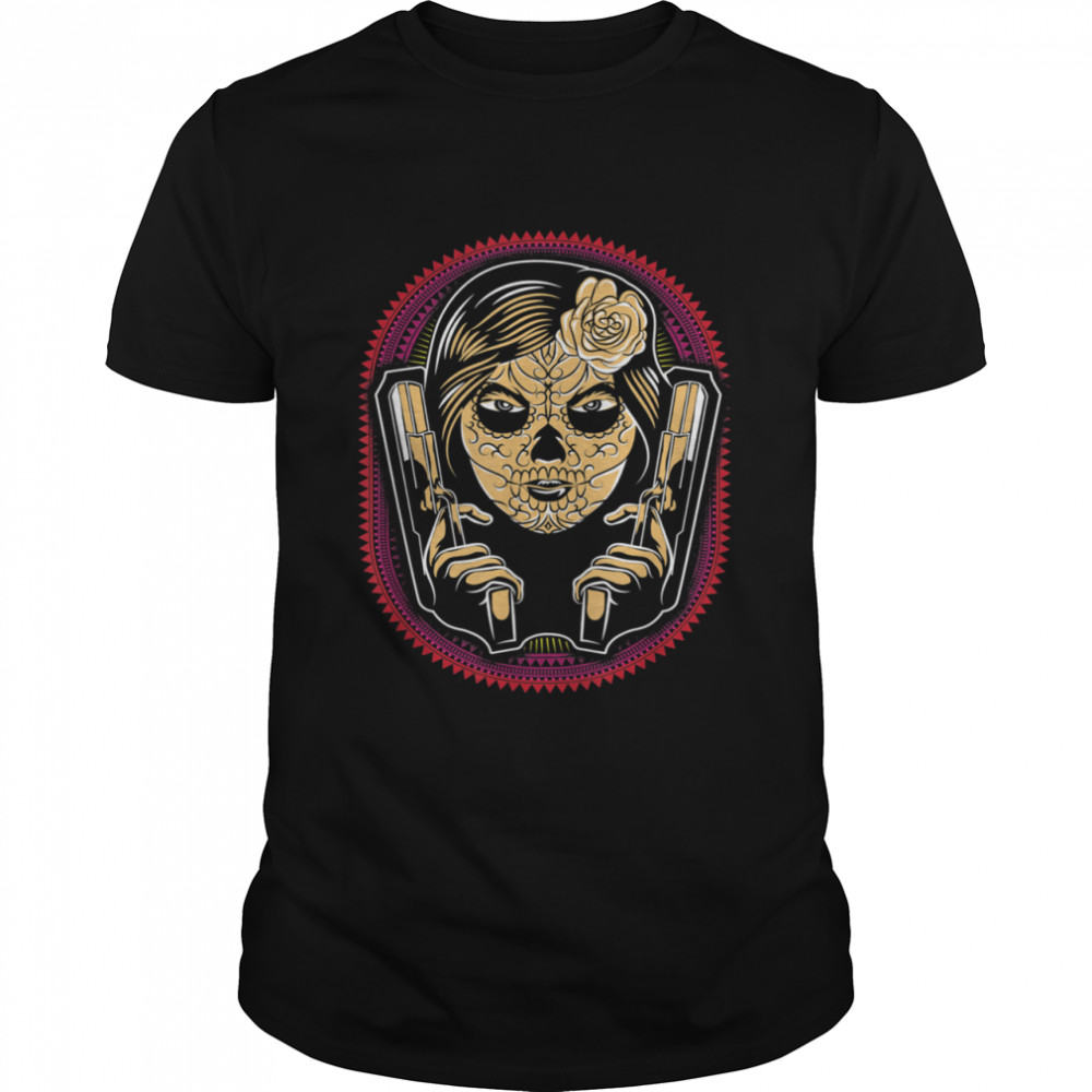 Sugar Skull Lady Holding Guns Shirt