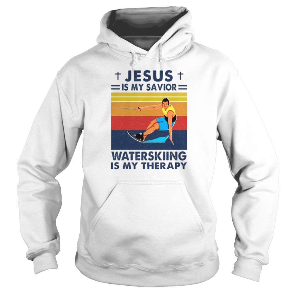 Jesus Is My Savior Water Skiing Is My Therapy Vintage shirt Unisex Hoodie