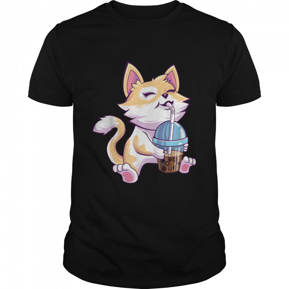 Anime Cat Boba Bubble Tea Japanese Kawaii Boba Milk Tea Neko Shirt