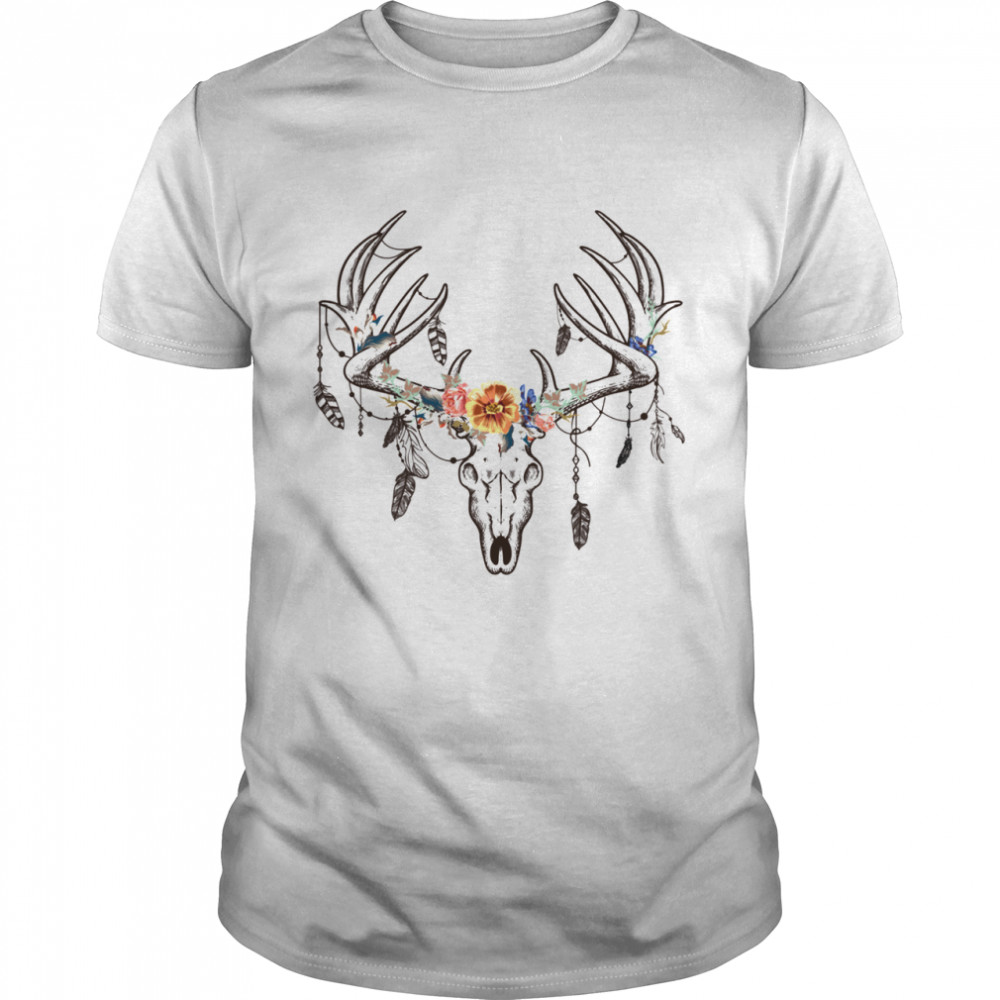 Ethnic Tribal Deer Head Boho Feather Native American Hippie Shirt