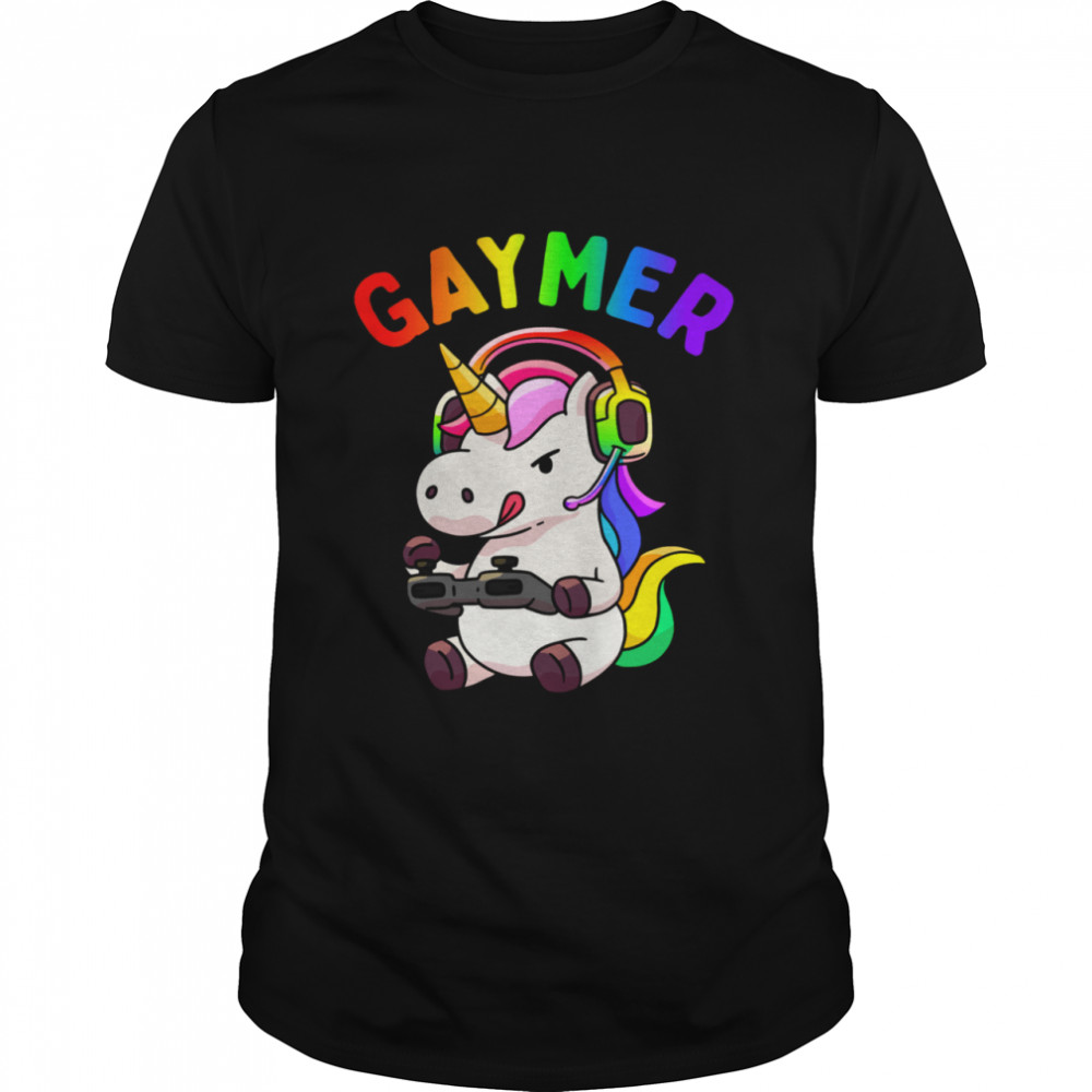 Gaymer Gay Pride Flag LGBT Gamer LGBTQ Gaming Unicorn Shirt