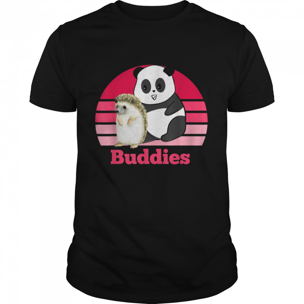 Hedgehog and Panda Bear Buddies Besties Retro Sunset Shirt