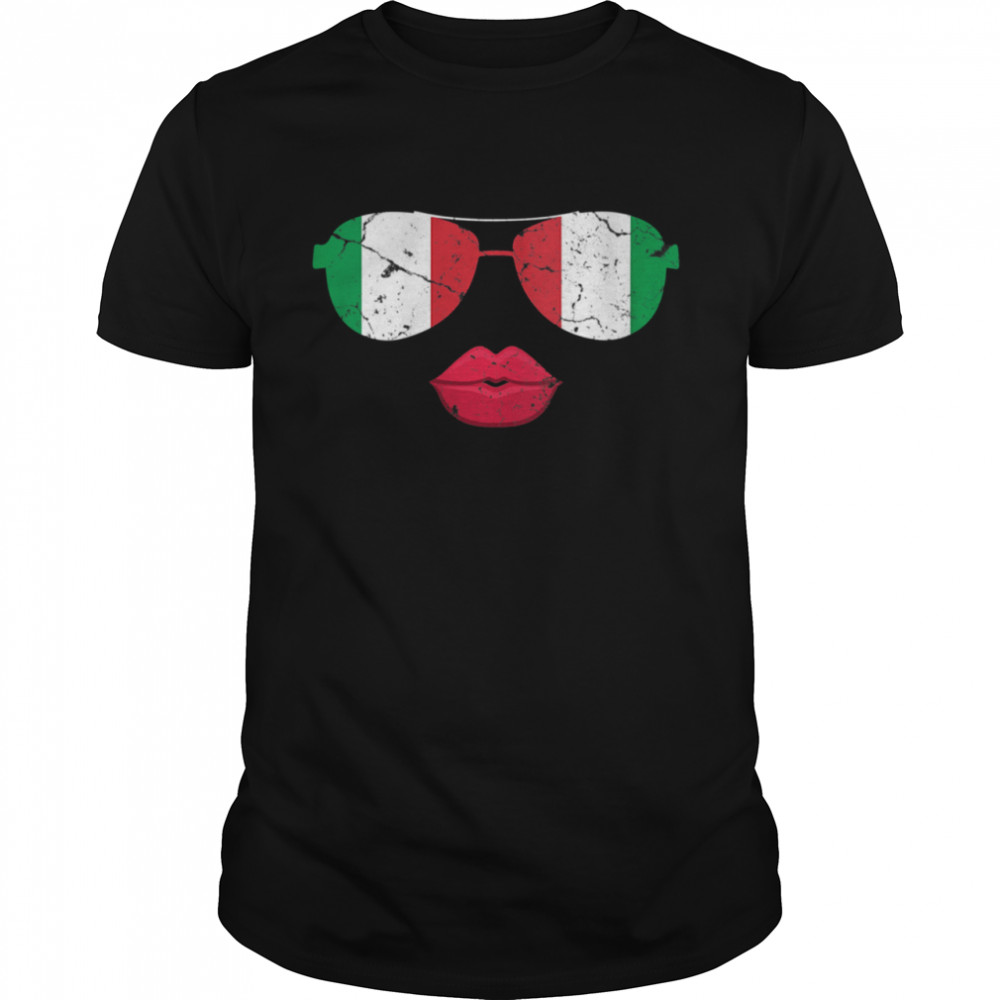 Italian Sunglasses Kissing Lips Italy Flag Shirt