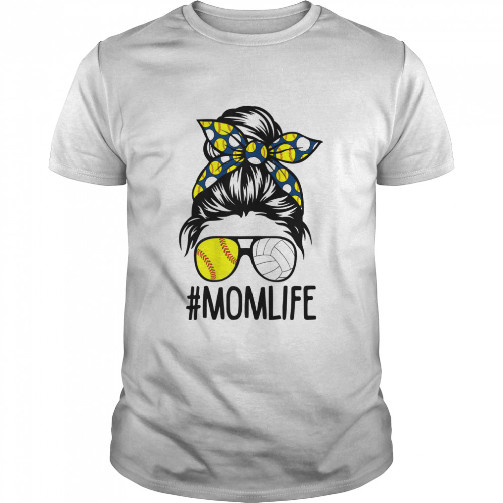 Mom Life Softball Volleyball Mothers Day Messy Bun Shirt