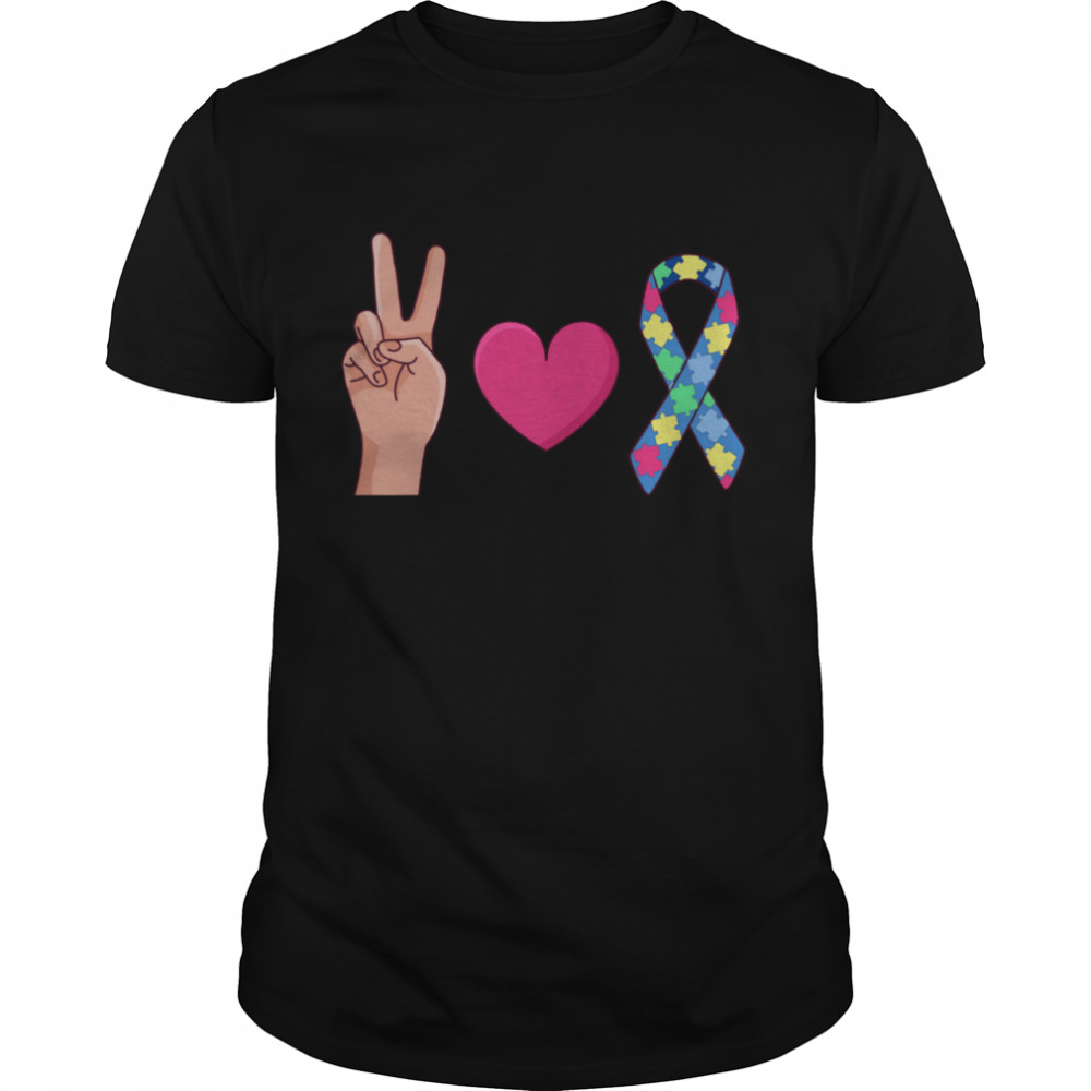 Peace Love Autism Puzzle Ribbon Awareness Shirt