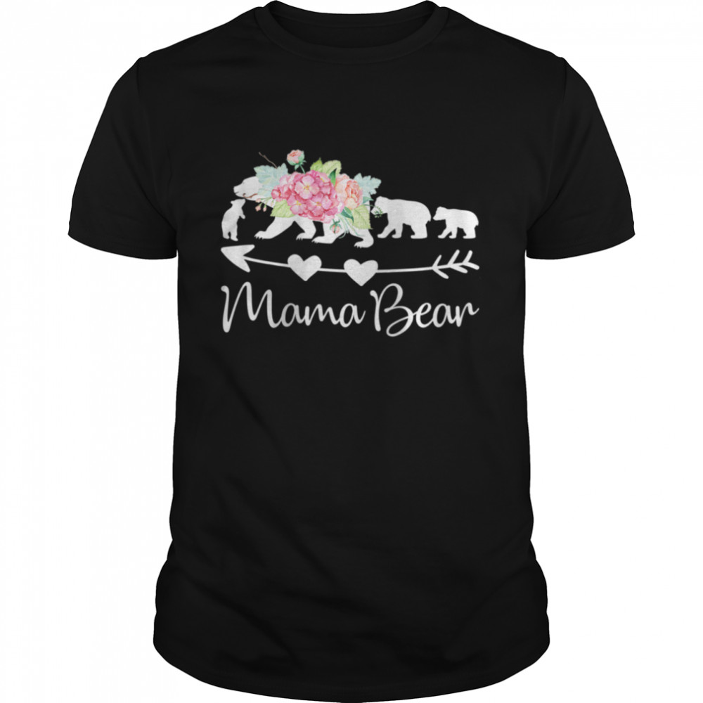 Pink Watercolor Roses Floral Mama Bear and Three Cubs shirt