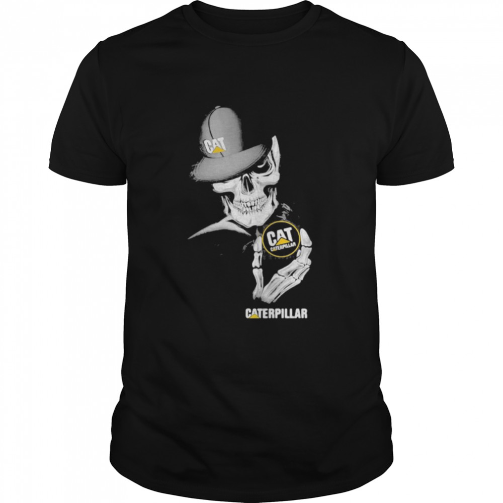 Skull Wear Hat And Hug Caterpillar Logo Shirt