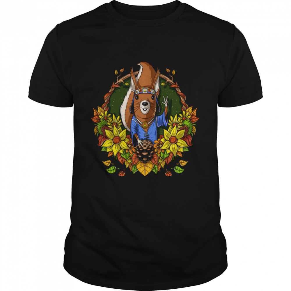 Squirrel Hippie Sunflowers Forest Animal Autumn Nature Shirt