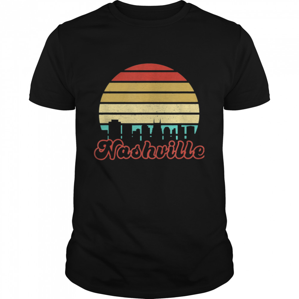 Tennessee City Skyline Art Vintage Retro Sunset Nashville shirt