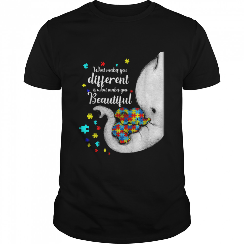 What Makes You Different Elephant Mom Autism Child Awareness shirt