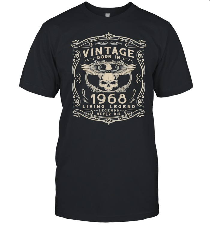 Vintage Born in 1968 Living Legend Never Die Birthday Skull Shirt