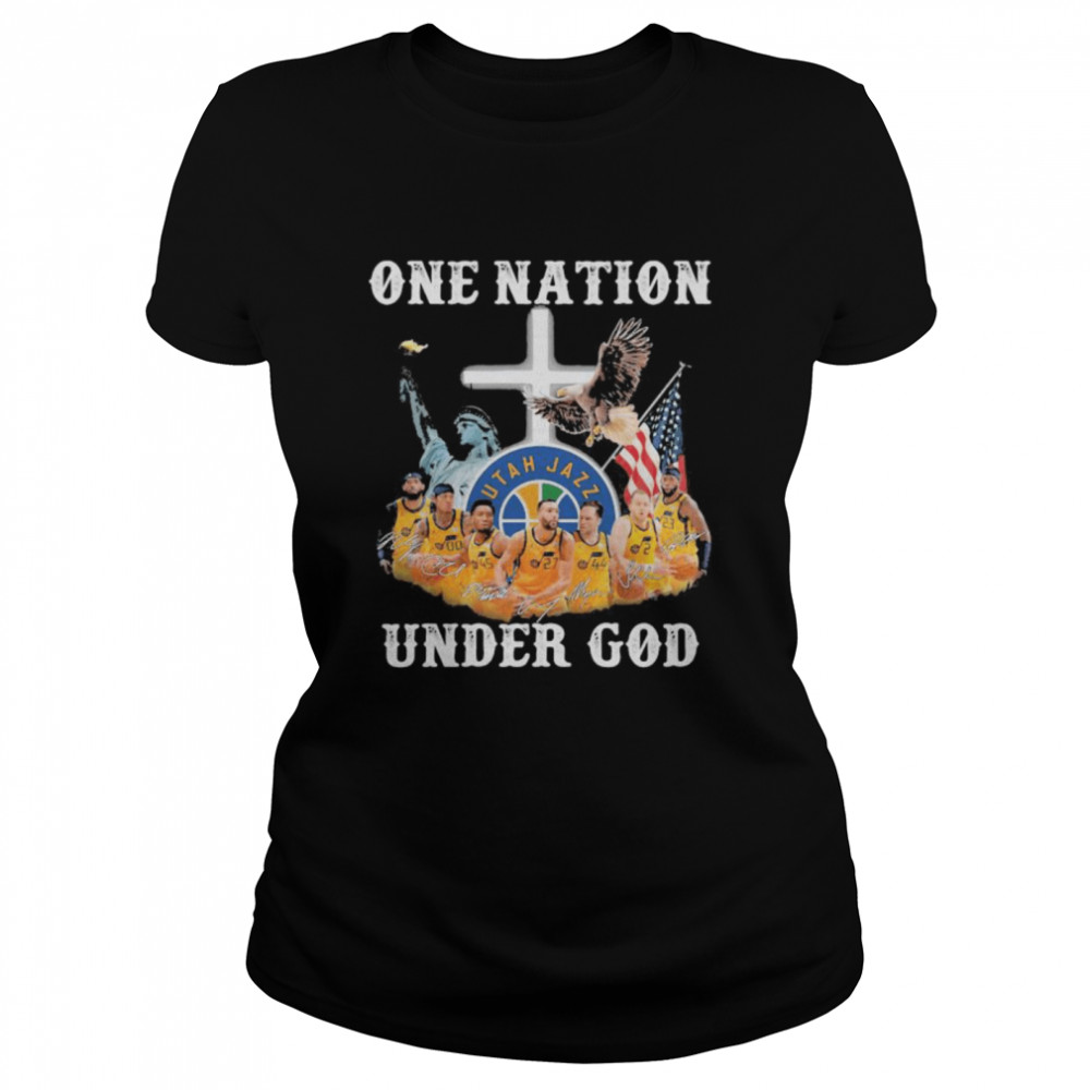 One Nation Under God Utah Jazz Signature American Flag  Classic Women's T-shirt