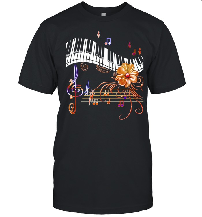 Piano Musically Keyboard Gold Flower Shirt