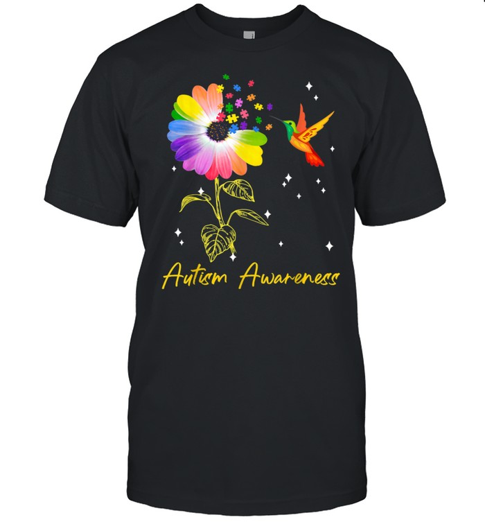 Autism Flower Humming Bird Autism Awareness Puzzle Shirt