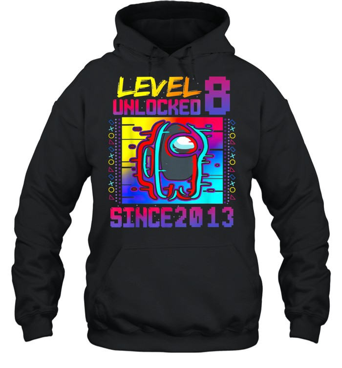 Disstressed Level 8 Unlocked Among With Us 8th Birthday  Unisex Hoodie