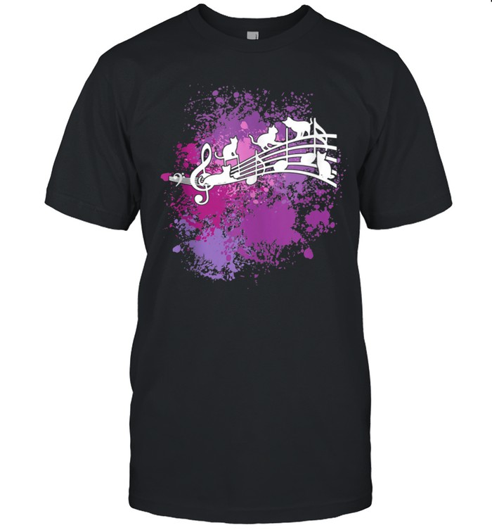 Kitten on music notes color blobs shirt