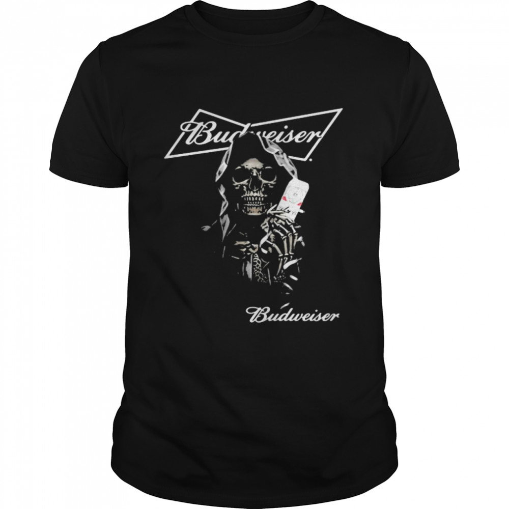Skull Holding Budweiser Beer Logo Shirt