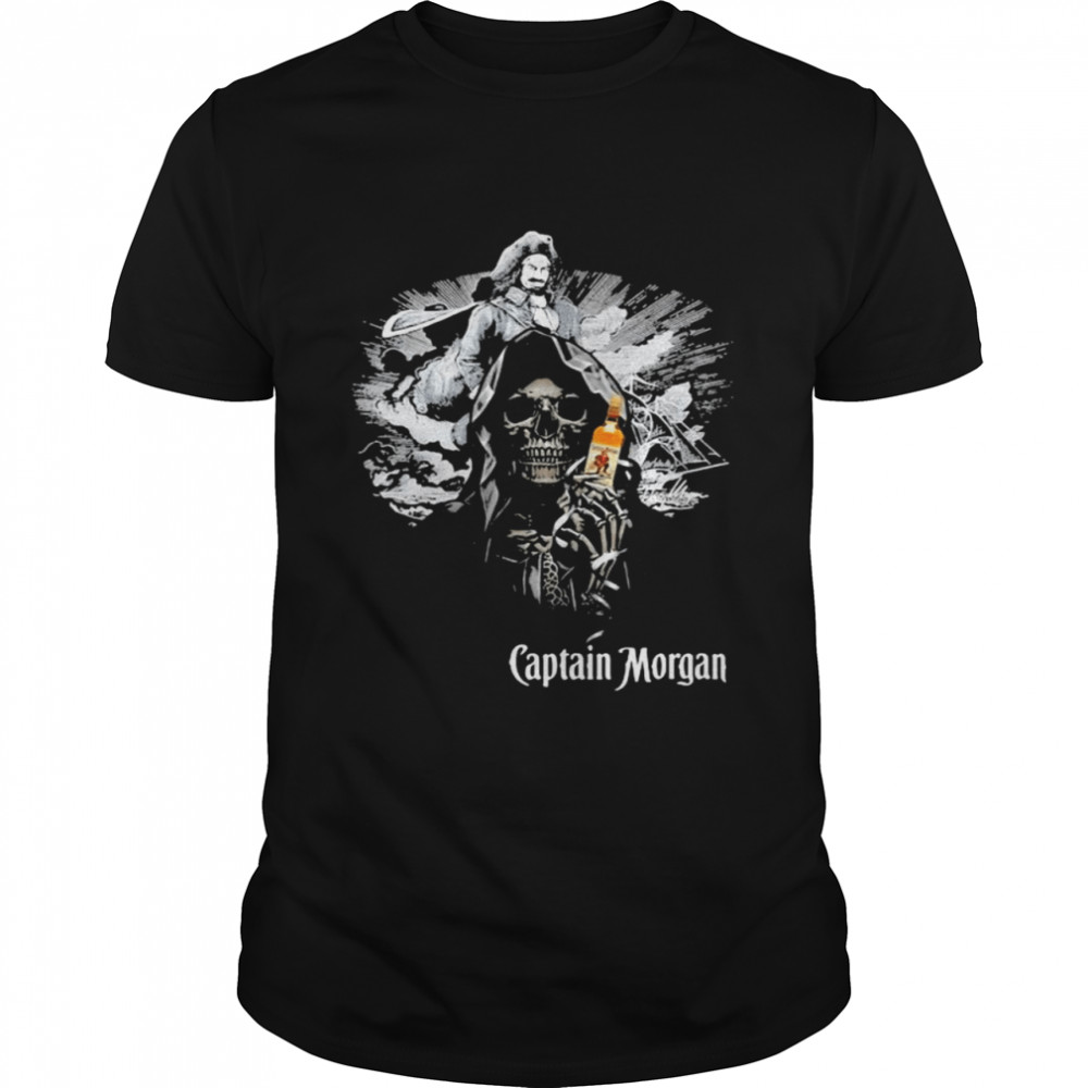 Skull Holding Captain Morgan Logo Shirt