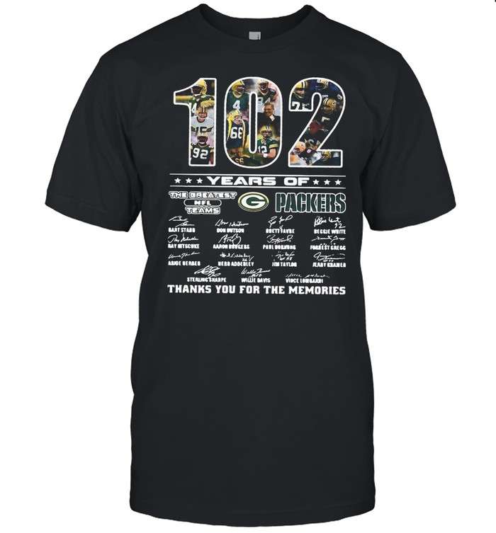 Green Bay Packers 102 years of thank you for the memories signatures shirt