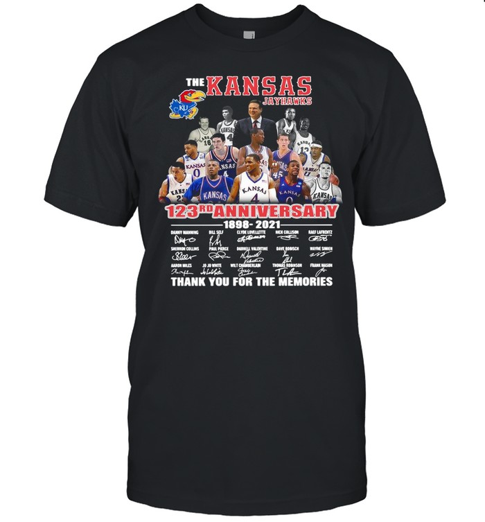 The Kansas Jayhawks 123rd anniversary 1989 2021 thank you for the memories signatures shirt