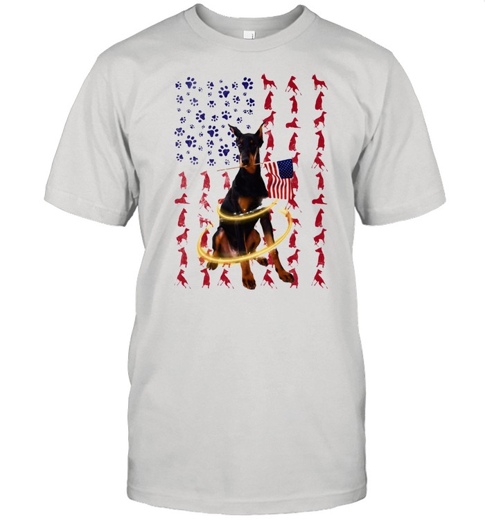 Doberman Pinscher With Flag Shirt