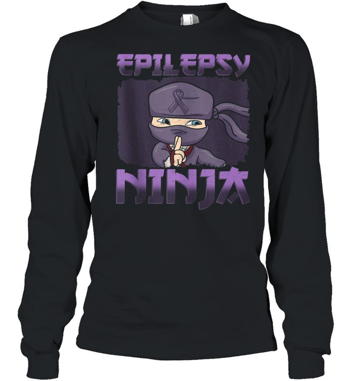Epilepsy Awareness Ribbon Epileptic Purple Ninja shirt Long Sleeved T-shirt