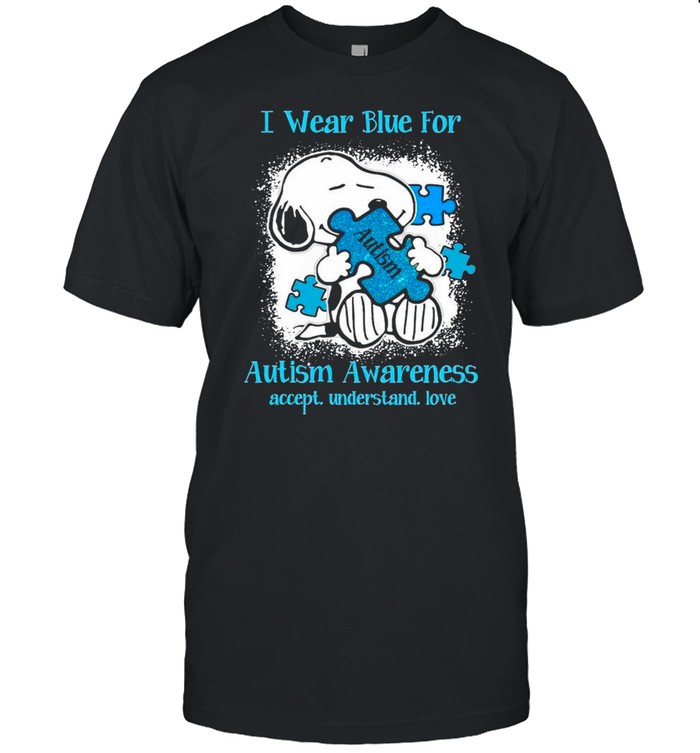 Snoopy Hug Autism I Wear Blue For Autism Awareness Accept Understand Love shirt