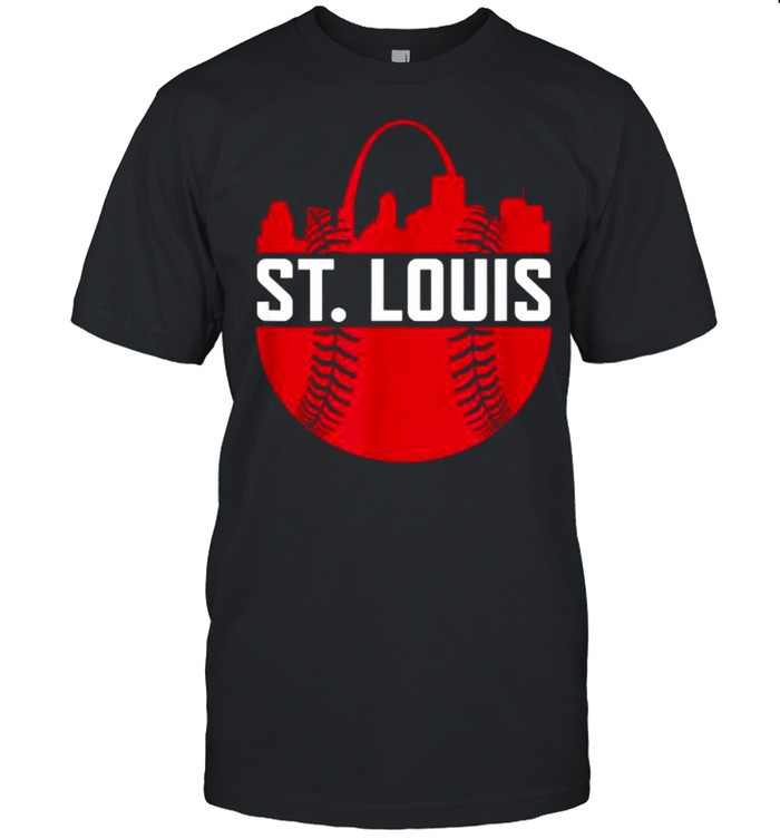 St. Louis Baseball STL Skyline Novelty Cardinal Red Ball Shirt