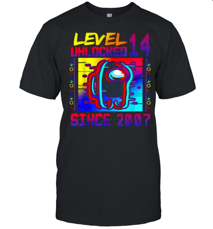 Level 14 Unlocked Among With Us 14th Birthday Since 2007 Shirt