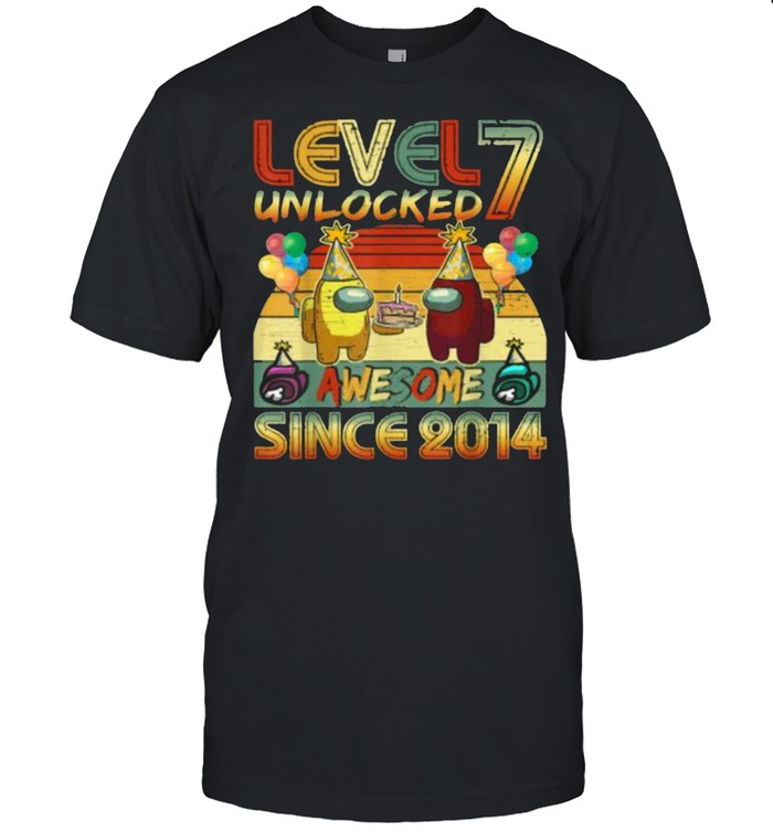 Level 7 Unlocked Among With Us 7th Birthday Vintage Shirt