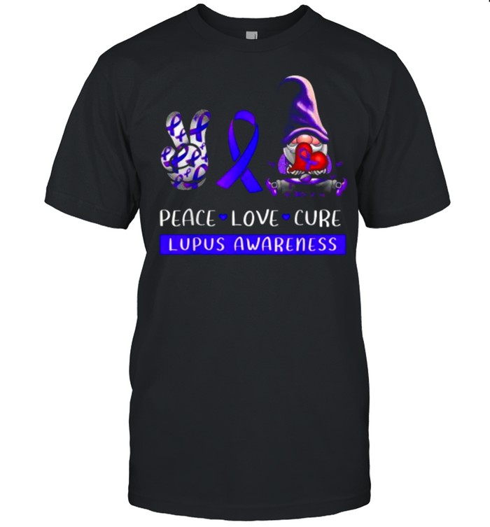 Lupus Awareness Peace Love Cure Purple Ribbon Gnome Shirt