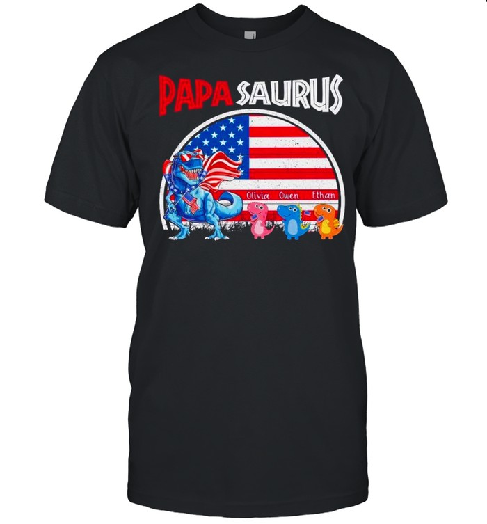 Dinosaur Papasaurus Olivia Owen Ethan American flag shirt