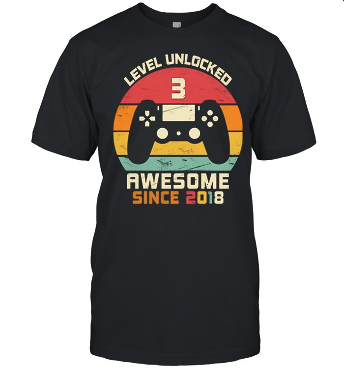 Level Unlocked 3 Awesome Since 2018 Vintage Retro shirt