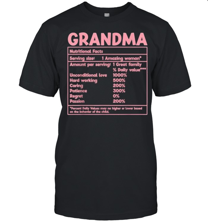 Grandma Nutritional Facts red Funny Mother Day T-Shirt